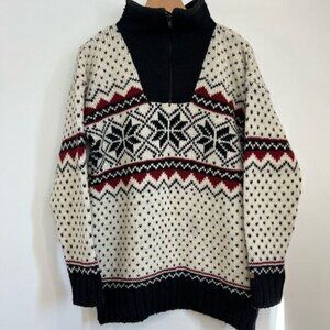 Vintage Alma Men’s Small Oversized Nordic 100% Wool Pullover Sweater 1/4 Zip